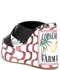 Farm Rio Copacabana Leather Printed Wedge Platform Slide Sandals