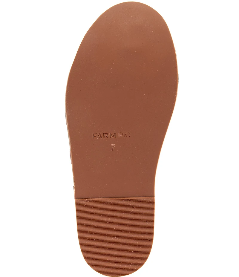 Farm Rio Copacabana Leather Printed Wedge Platform Slide Sandals