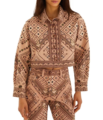 Farm Rio Cosmopolitan Full Print Collared Long Sleeve Coordinating Twill Jacket