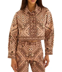 Farm Rio Cosmopolitan Full Print Collared Long Sleeve Coordinating Twill Jacket