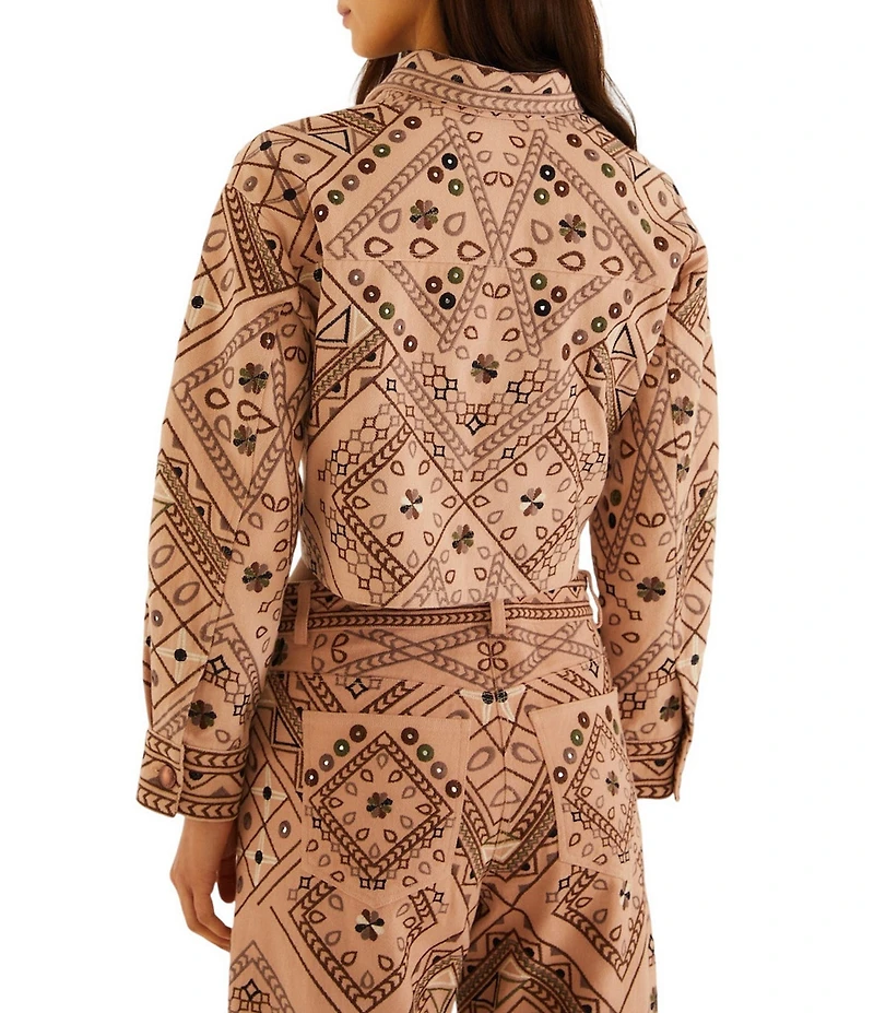 Farm Rio Cosmopolitan Full Print Collared Long Sleeve Coordinating Twill Jacket