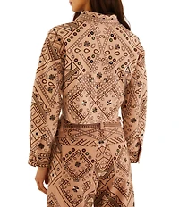 Farm Rio Cosmopolitan Full Print Collared Long Sleeve Coordinating Twill Jacket