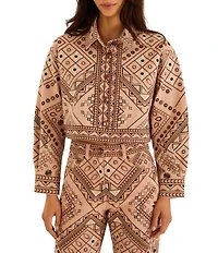 Farm Rio Cosmopolitan Full Print Collared Long Sleeve Coordinating Twill Jacket