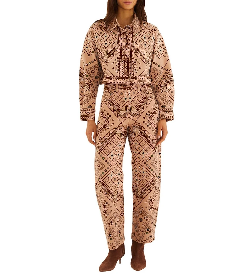 Farm Rio Cosmopolitan Full Print Collared Long Sleeve Coordinating Twill Jacket