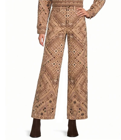 Farm Rio Cosmopolitan Full Print High Rise Barrel Leg Coordinating Twill Pants