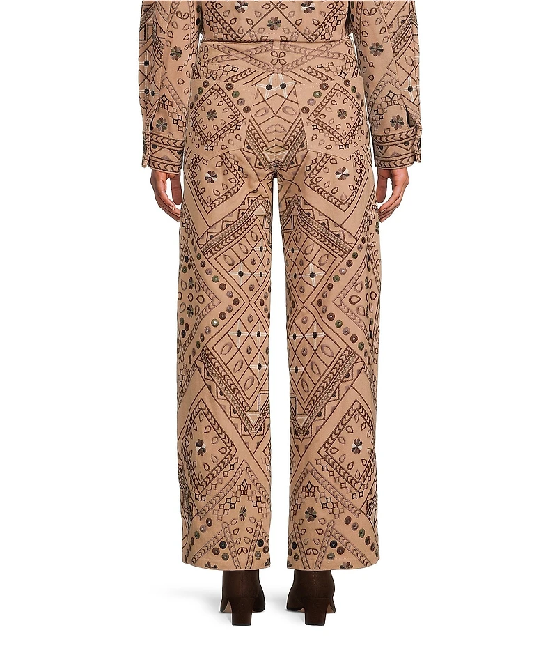 Farm Rio Cosmopolitan Full Print High Rise Barrel Leg Coordinating Twill Pants