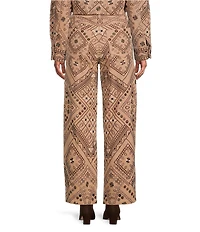 Farm Rio Cosmopolitan Full Print High Rise Barrel Leg Coordinating Twill Pants