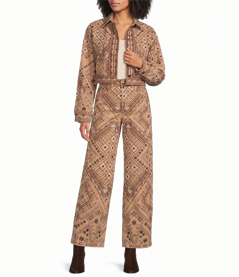 Farm Rio Cosmopolitan Full Print High Rise Barrel Leg Coordinating Twill Pants