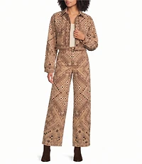 Farm Rio Cosmopolitan Full Print High Rise Barrel Leg Coordinating Twill Pants