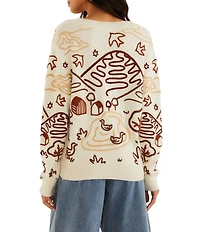 Farm Rio Countryside Cornelli Embroidered Off-White V-Neck Long Sleeve Knit Cardigan