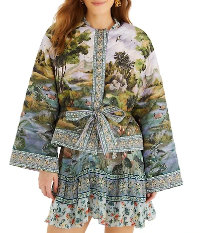 Farm Rio Countryside Landscape Printed Multicolor Round Neck Long Sleeve Jacket