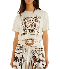 Farm Rio Equestrian Graphic Crew Neck Short Sleeve Slim T-Shirt