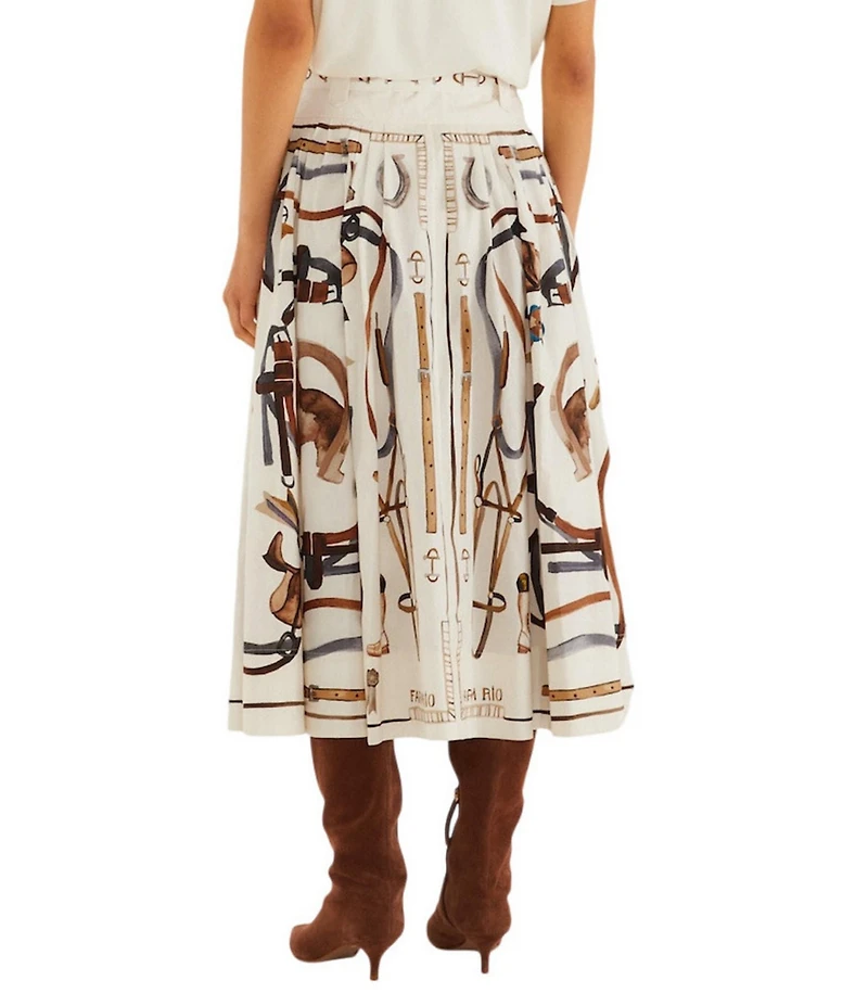 Farm Rio Equestrian Scarf Printed Winter White Belted Midi Skirt