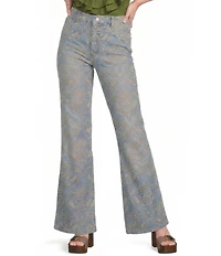 Farm Rio Eyelet Denim High Rise Flare Jeans
