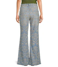 Farm Rio Eyelet Denim High Rise Flare Jeans