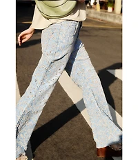 Farm Rio Eyelet Denim High Rise Flare Jeans