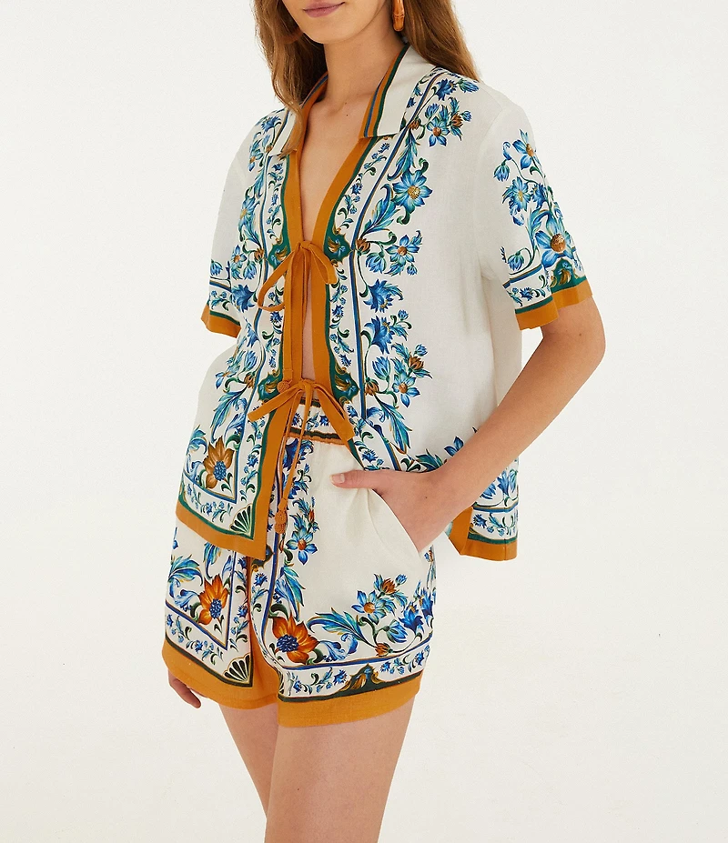 Farm Rio Flora Tile Off White Print Shorts