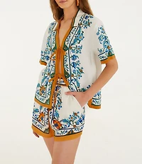 Farm Rio Flora Tile Off White Print Shorts