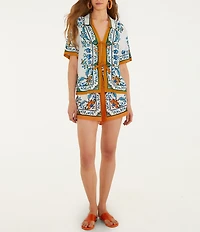 Farm Rio Flora Tile Off White Print Shorts