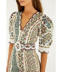 Farm Rio Fruit Beauty V-Neck Short Sleeve Off-White Mini Cutout Romper