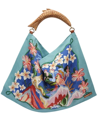 Farm Rio Garden of Life Satin Scarf Fish Small Handle Scarf Bag