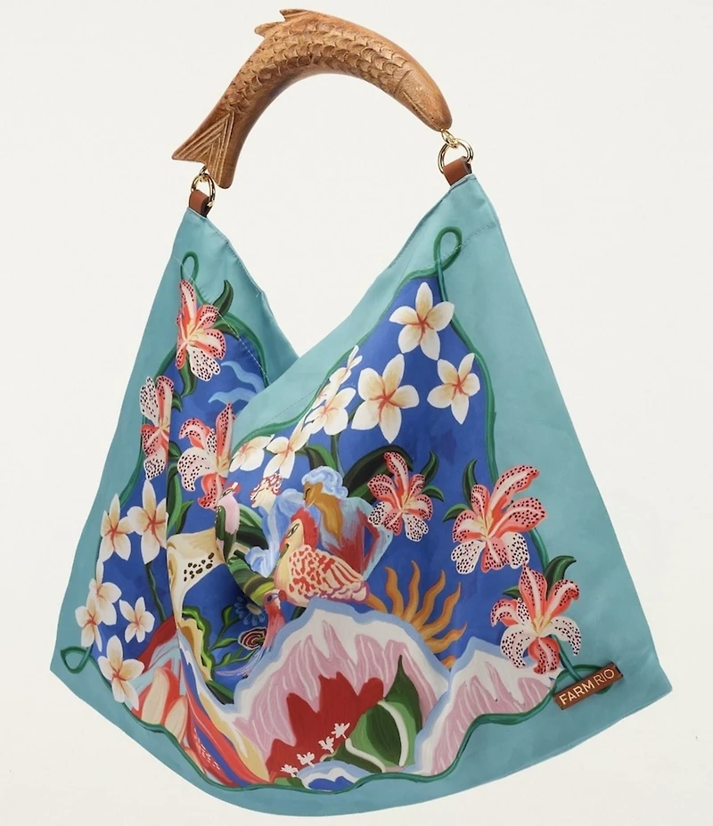 Farm Rio Garden of Life Satin Scarf Fish Small Handle Scarf Bag