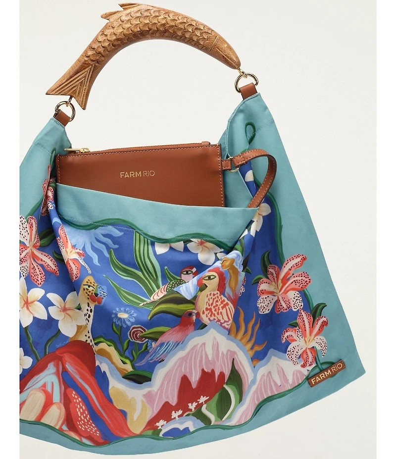 Farm Rio Garden of Life Satin Scarf Fish Small Handle Scarf Bag