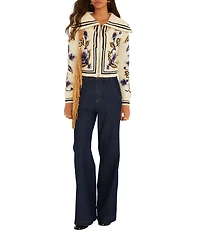 Farm Rio Golden Nature Collared Long Sleeve Zip-Front Knit Cardigan