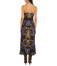 Farm Rio Golden Nature Printed V-Neck Sleeveless Maxi Slip Dress