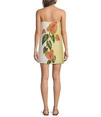 Farm Rio Golden Yellow Tropical Anthurium Square Neck Sleeveless Linen Mini Dress