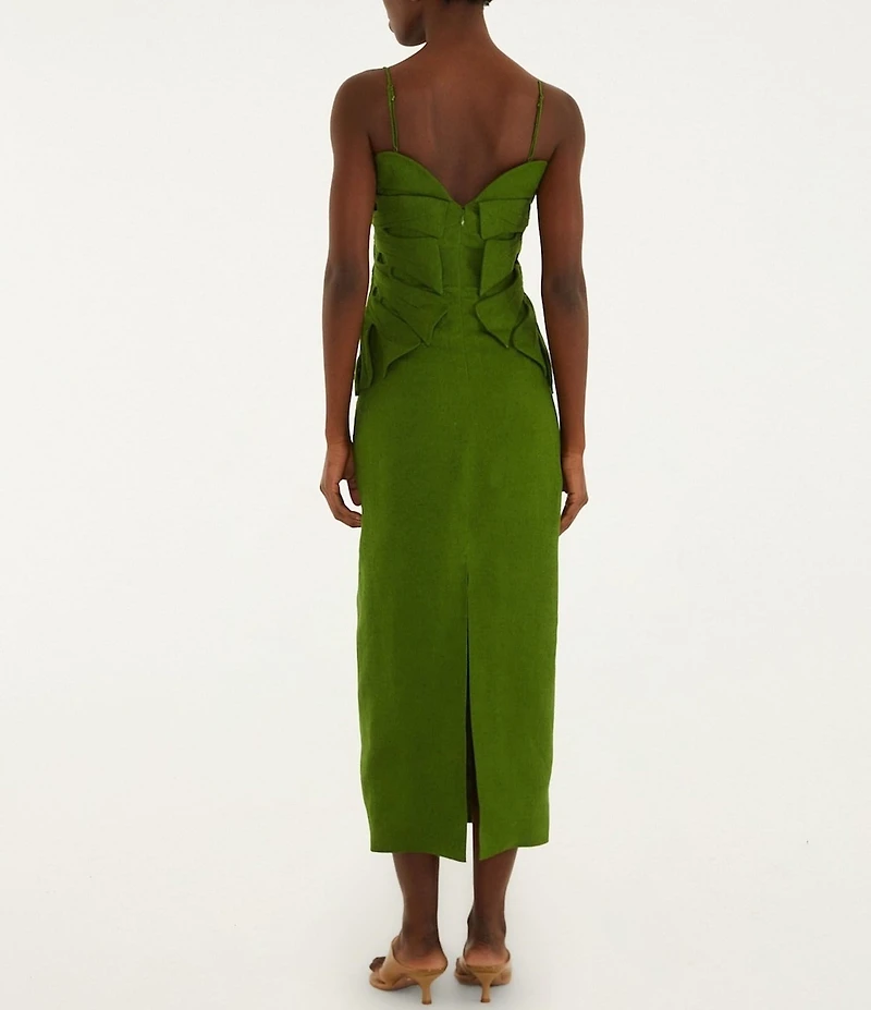 Farm Rio Green Monstera Leaf Sleeveless Linen Midi Dress