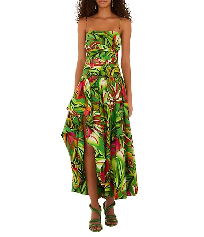 Farm Rio Green Tropical Dream Square Neck Sleeveless Draped Maxi Dress