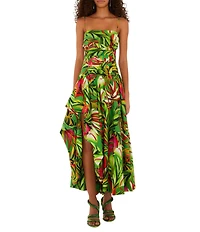 Farm Rio Green Tropical Dream Square Neck Sleeveless Draped Maxi Dress