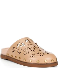 FARM Rio Lace Leather Anatomical Footbed Laser Cut Studded Mules