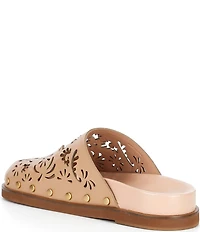 FARM Rio Lace Leather Anatomical Footbed Laser Cut Studded Mules