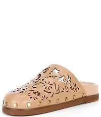 FARM Rio Lace Leather Anatomical Footbed Laser Cut Studded Mules