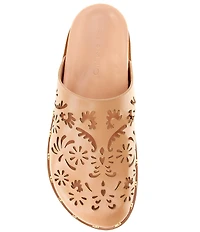 FARM Rio Lace Leather Anatomical Footbed Laser Cut Studded Mules