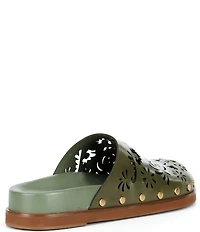 FARM Rio Lace Leather Anatomical Footbed Laser Cut Studded Mules