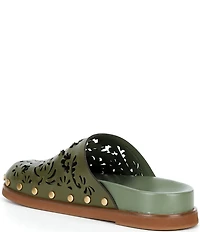 FARM Rio Lace Leather Anatomical Footbed Laser Cut Studded Mules