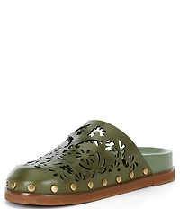 FARM Rio Lace Leather Anatomical Footbed Laser Cut Studded Mules