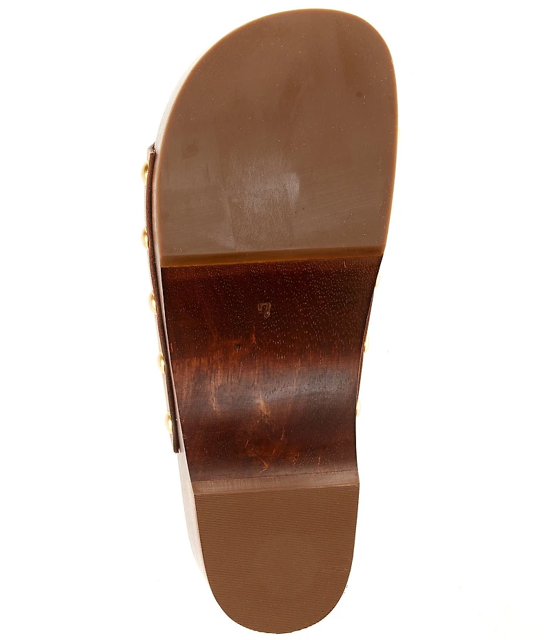 FARM Rio Lace Leather Laser Cut Studded Wood Clog Slides