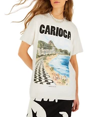 Farm Rio Landscape Carioca Off-White Crew Neck Short Sleeve Relaxed T-Shirt