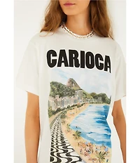 Farm Rio Landscape Carioca Off-White Crew Neck Short Sleeve Relaxed T-Shirt