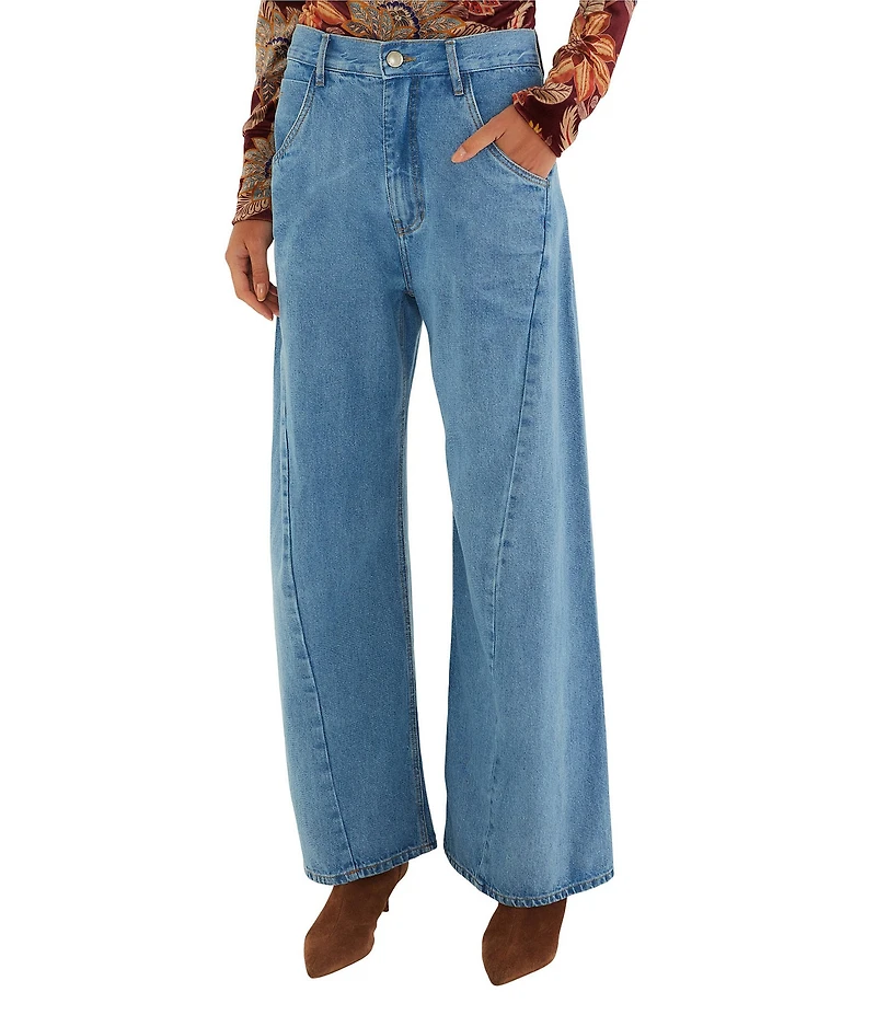 Farm Rio Light Denim High Rise Wide Leg Pants
