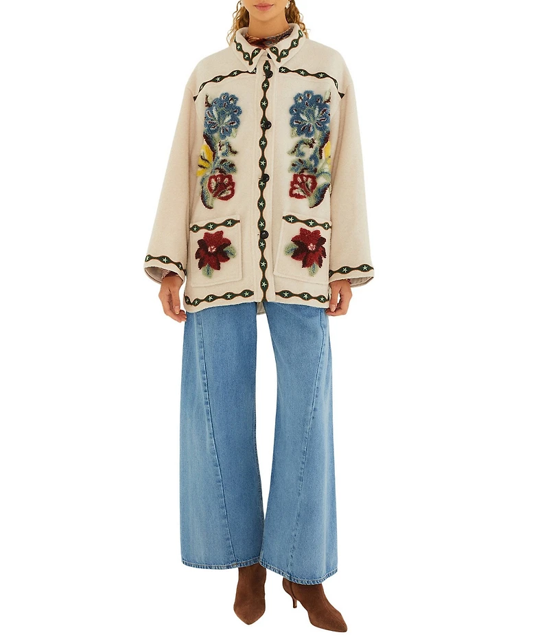 Farm Rio Light Denim High Rise Wide Leg Pants