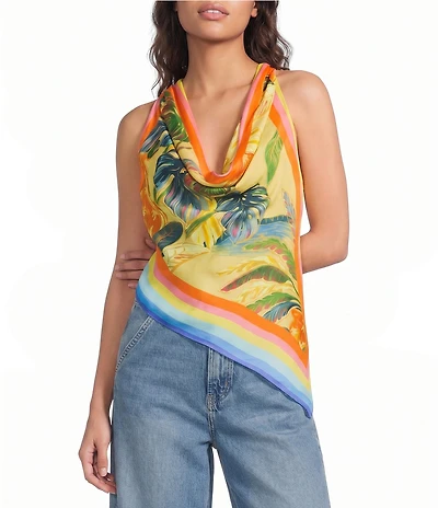 Farm Rio Multicolor Rainbow Summer Cowl Neck Sleeveless Scarf Blouse