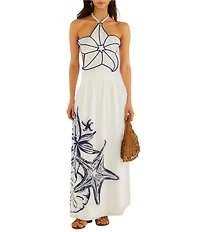 Farm Rio Off-White Coast Stars 3D Bodice Halter Neck Sleeveless Maxi Dress