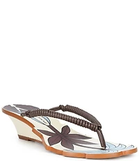 Farm Rio Palmtree Cuoio Thong Wedge Sandals