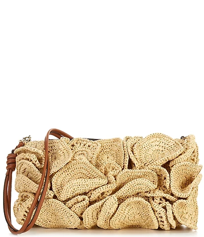 Farm Rio Raffia Flower Clutch Bag