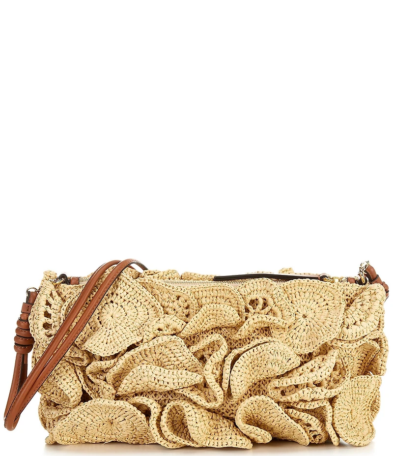 Farm Rio Raffia Flower Clutch Bag